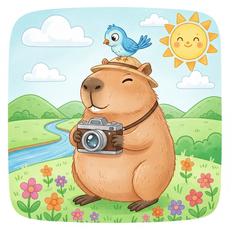 Mẫu vẽ Capybara dễ thương nét mềm mại