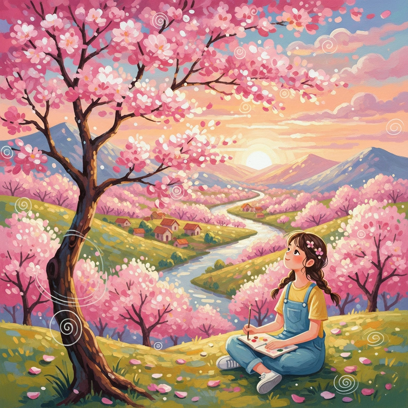 Phác thảo hoa đào xứ Lạng đơn giản