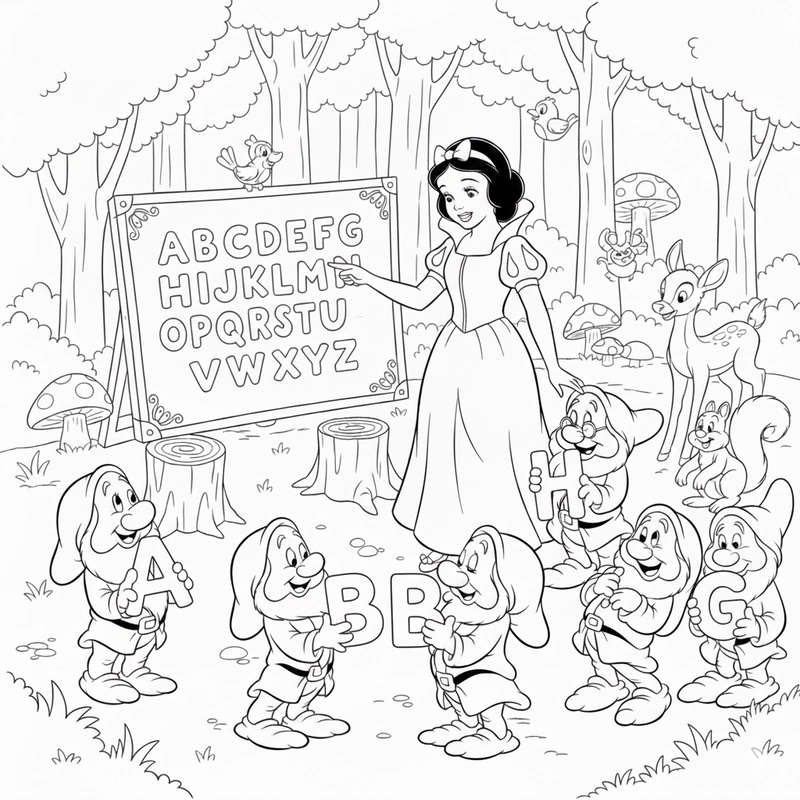 Tô màu Công chúa Bạch Tuyết và 7 chú lùn