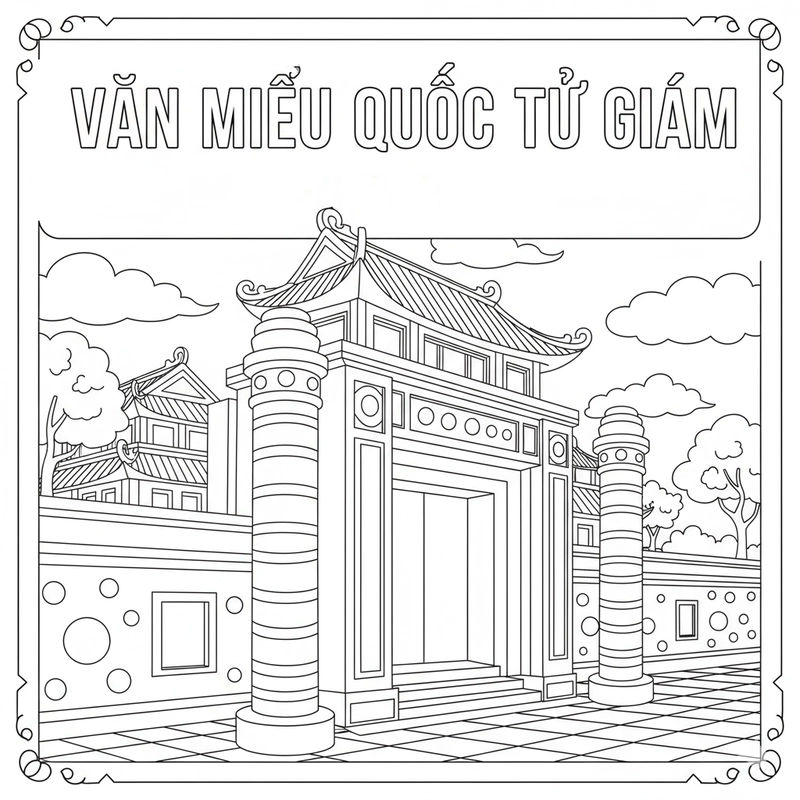 Tô màu Văn Miếu Quốc Tử Giám cho bé