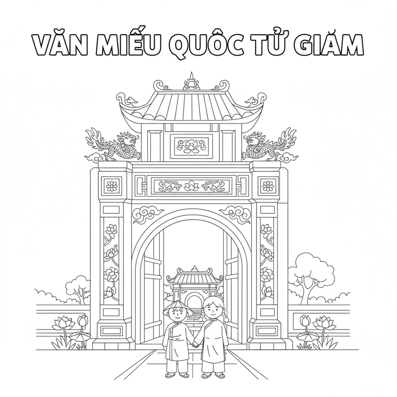 Tô màu Văn Miếu Quốc Tử Giám đơn giản đẹp