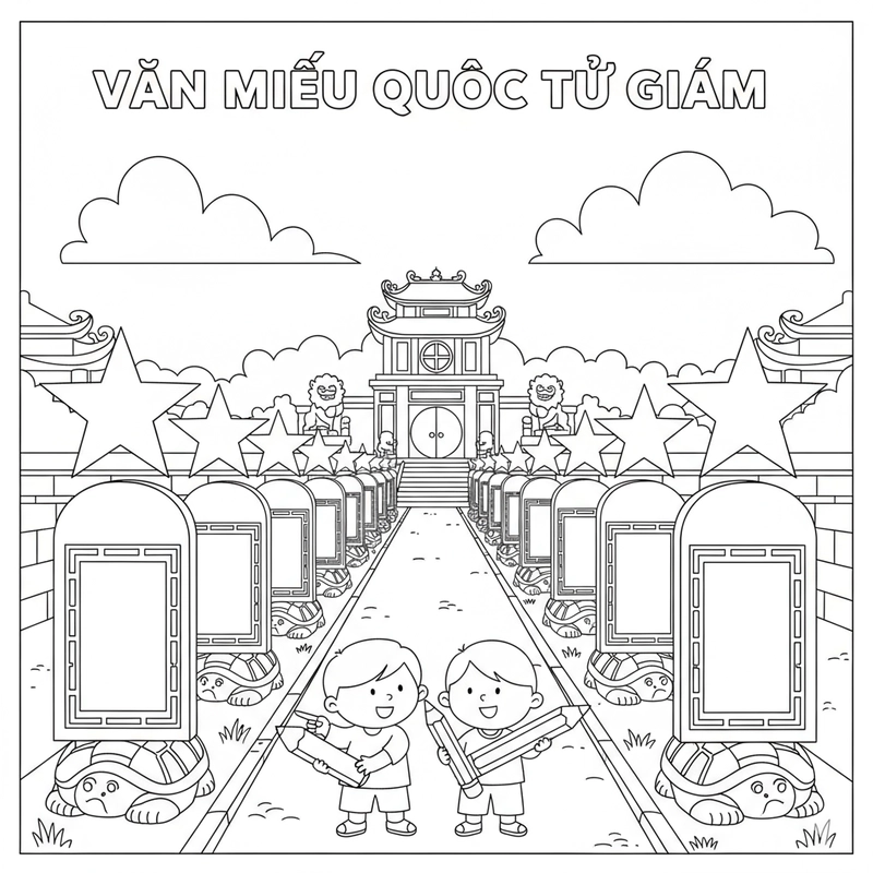 Tô màu Văn Miếu Quốc Tử Giám truyền thống