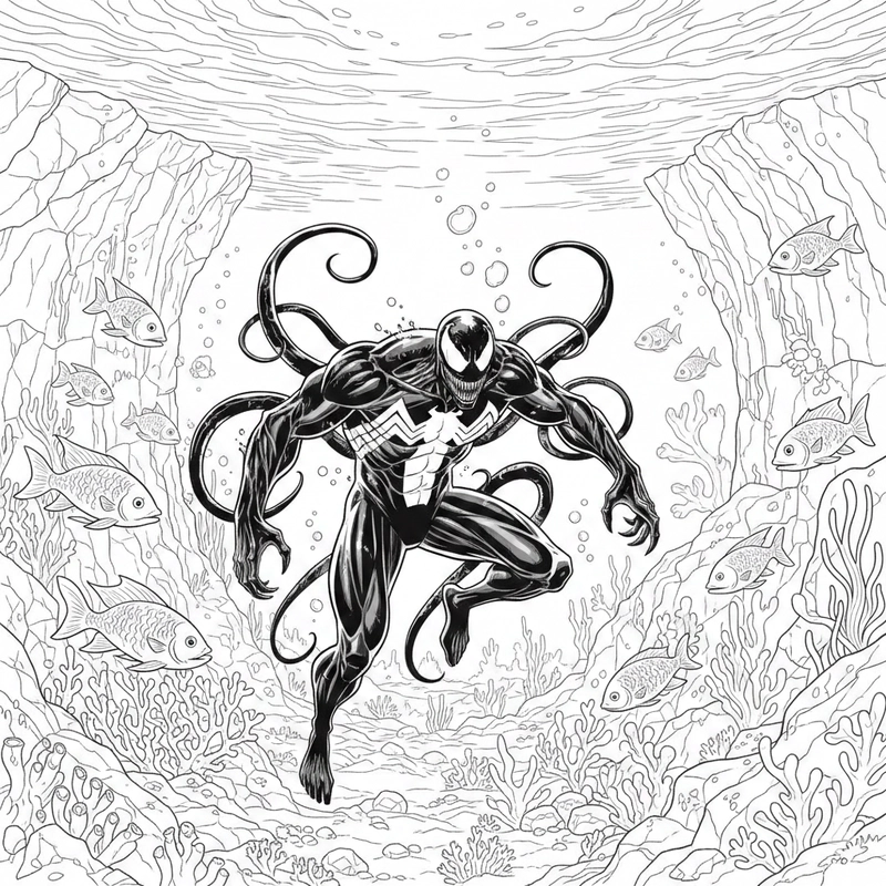 Tô màu Venom trong tư thế chiến đấu