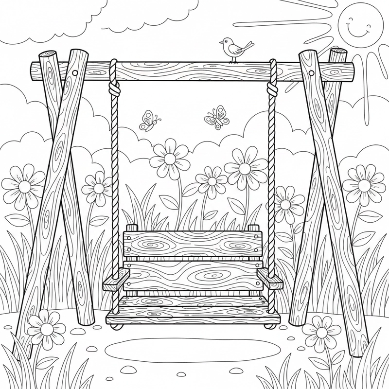 Tô màu bé chơi xích đu phát triển tư duy