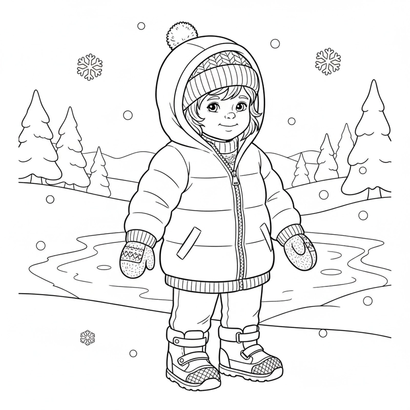 Tô màu bức tranh mùa đông đơn giản cho bé