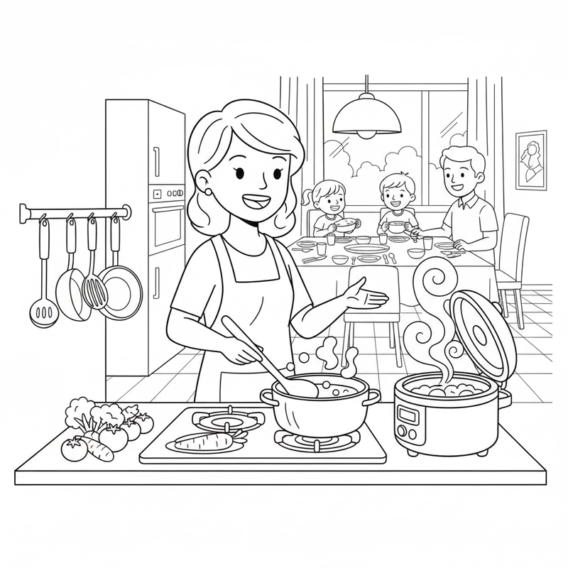 Tô màu cảnh bữa cơm gia đình hạnh phúc