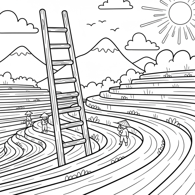 Tô màu cảnh đồng ruộng bậc thang