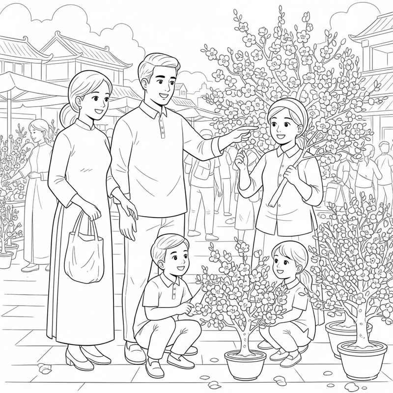 Tô màu cành hoa mai nhiều kiểu phong cách