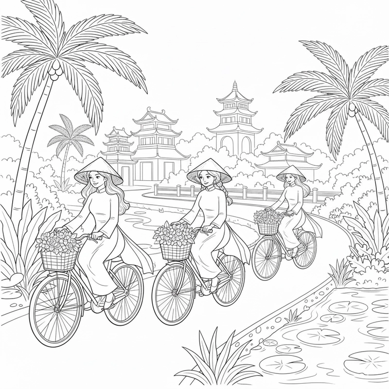 Tô màu chiếc nón lá truyền thống