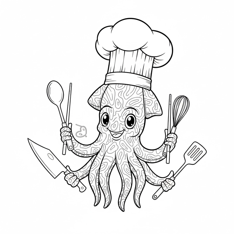 Tô màu con mực đơn giản cho bé 3–6 tuổi