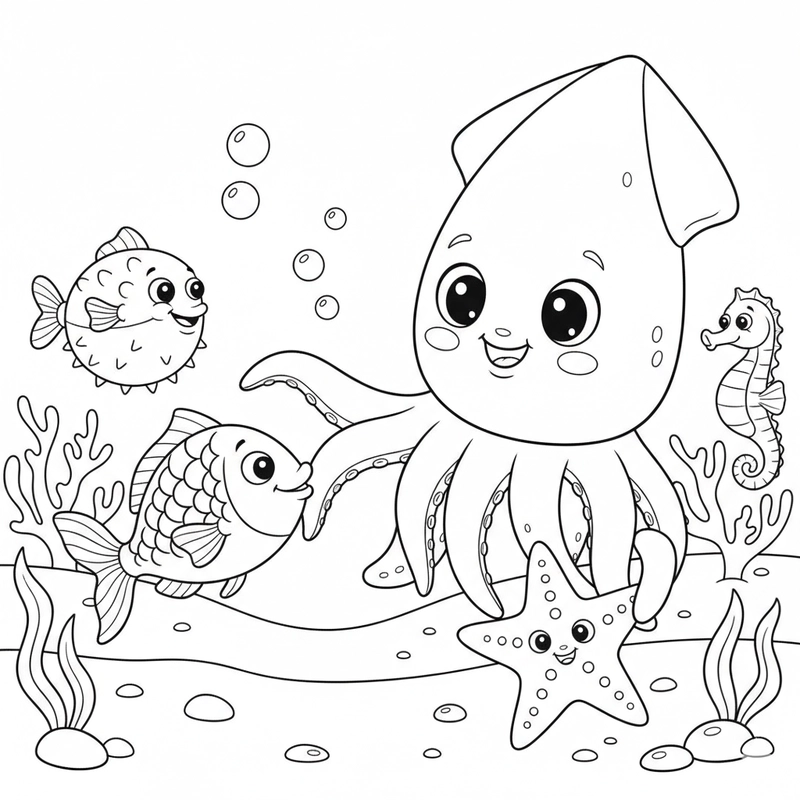 Tô màu con mực giúp bé rèn kỹ năng