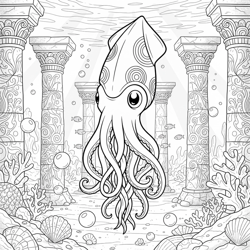 Tô màu con mực sáng tạo theo ý thích