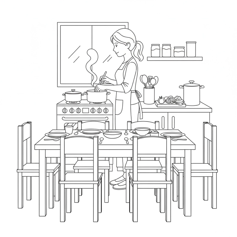 Tô màu hình bữa ăn gia đình thân mật