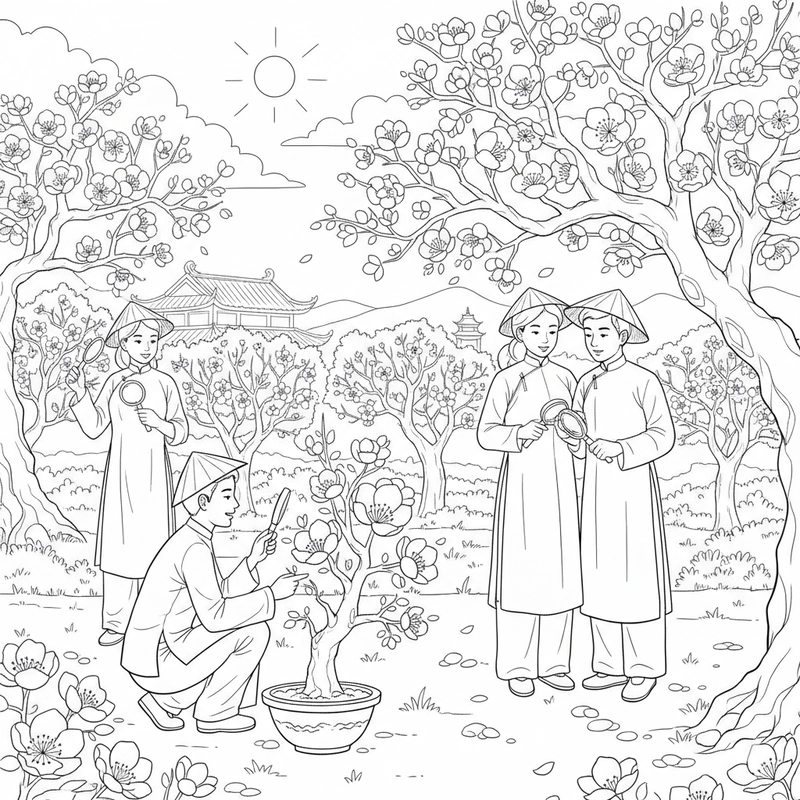 Tô màu hoa mai Tết giúp bé hiểu về ngày xuân