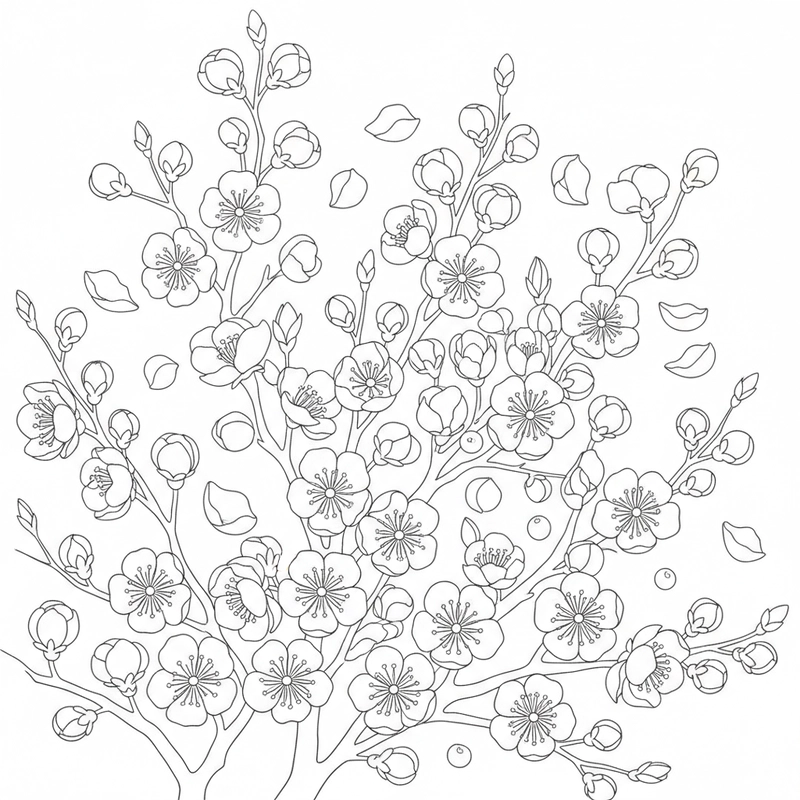 Tô màu hoa mai ngày Tết với nét vẽ dễ thương