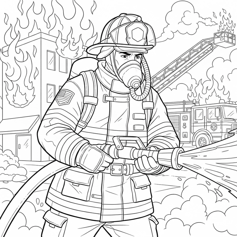 Tô màu lính cứu hỏa chữa cháy