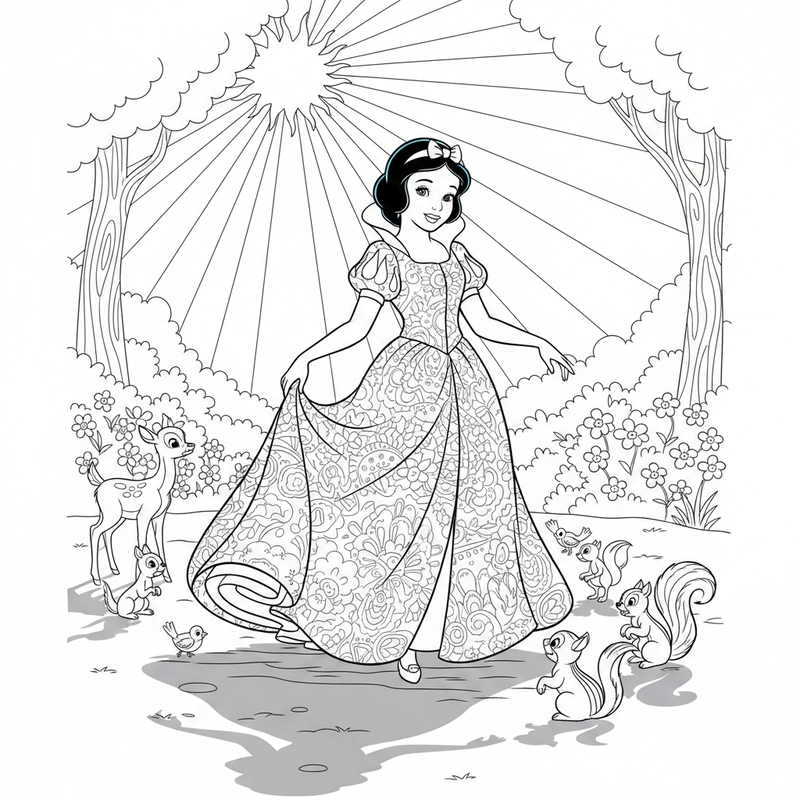 Tô màu nàng Bạch Tuyết cho bé gái