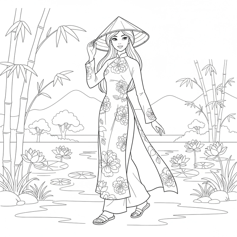 Tô màu nón lá Việt Nam dễ thực hiện