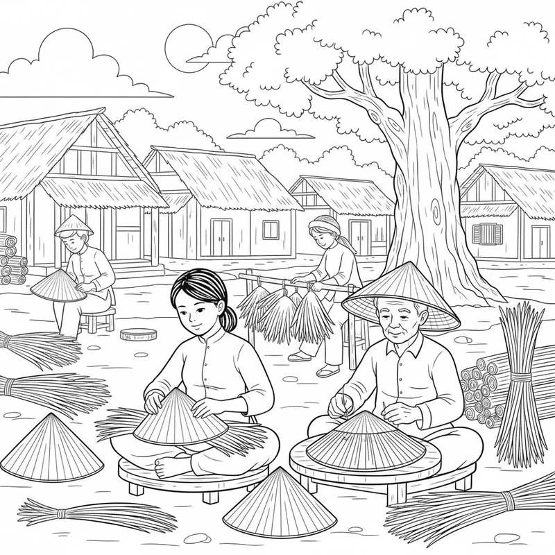 Tô màu nón lá Việt Nam mộc mạc