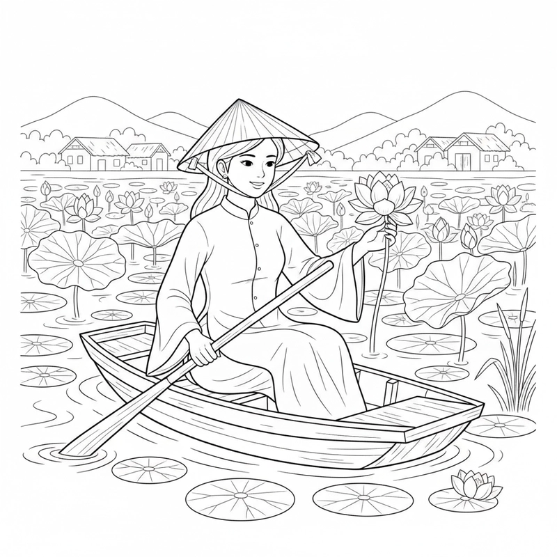 Tô màu nón lá Việt Nam truyền thống đẹp