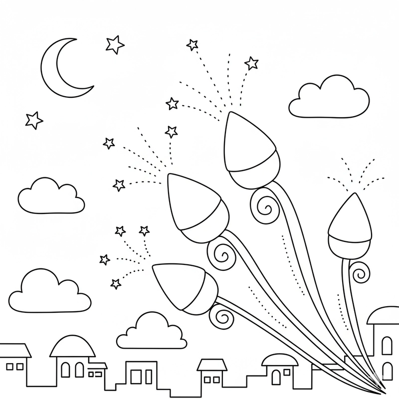 Tô màu pháo hoa ngày Tết tươi sáng