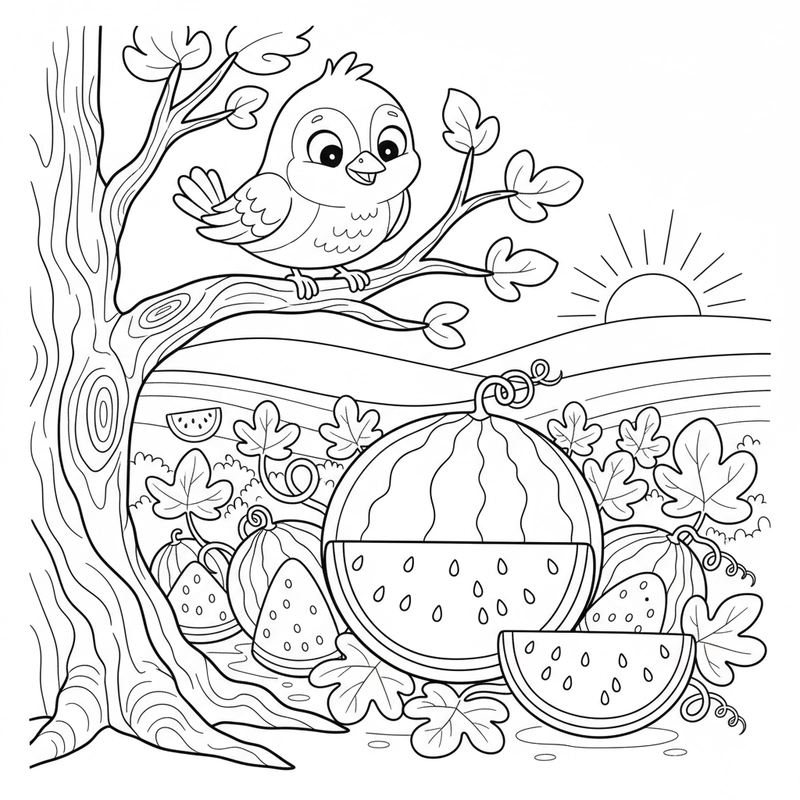 Tô màu quả dưa hấu chín đỏ