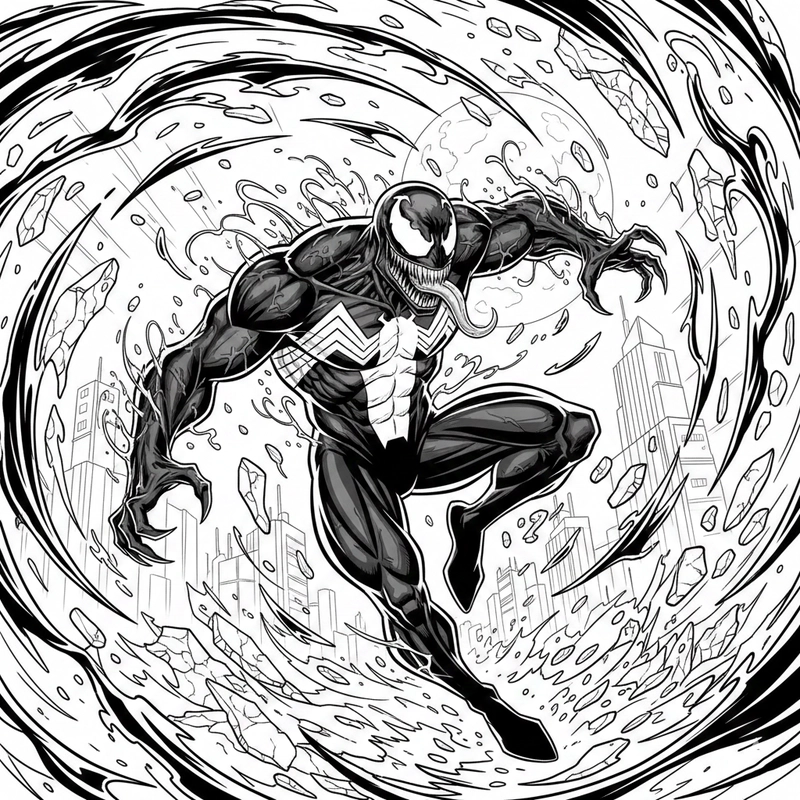 Tô màu quái vật Venom với đường nét nổi bật