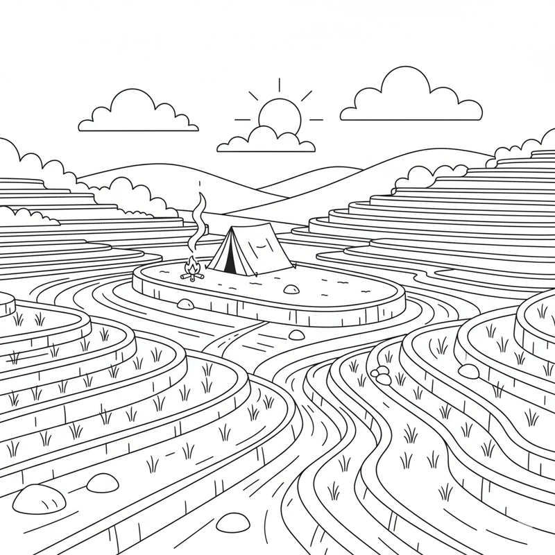 Tô màu ruộng bậc thang cho bé