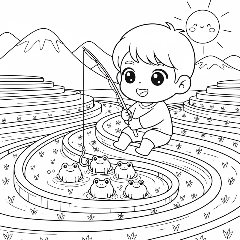 Tô màu ruộng bậc thang đơn giản dễ vẽ