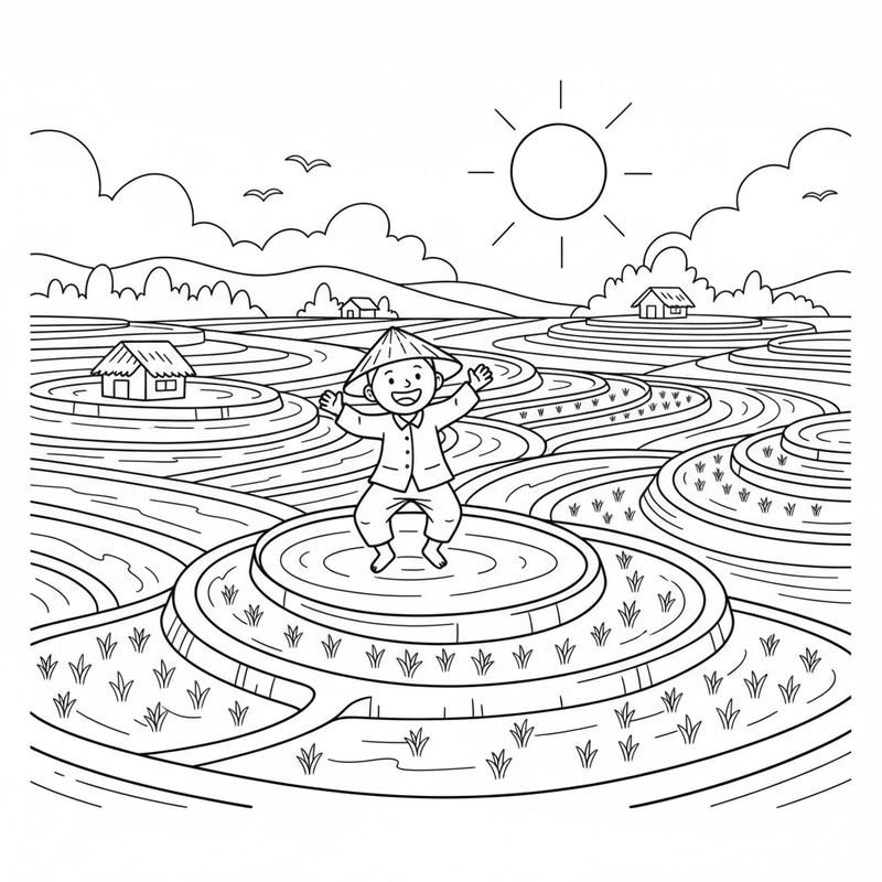 Tô màu ruộng bậc thang sáng tạo