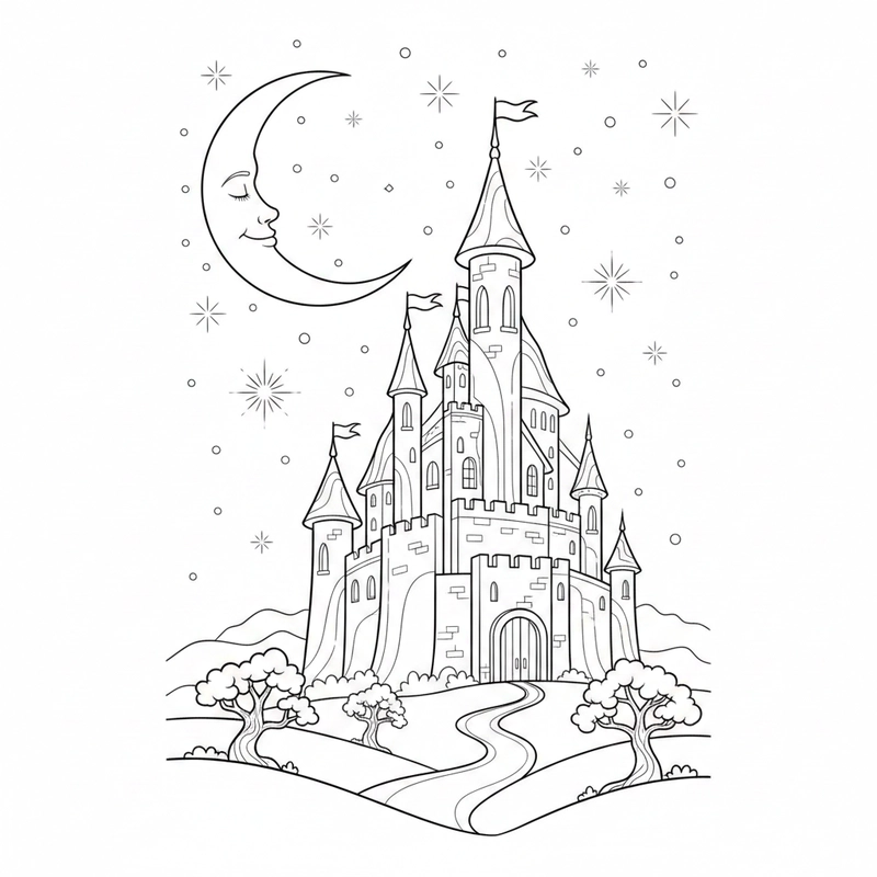 Tô màu tòa lâu đài phong cách cổ tích