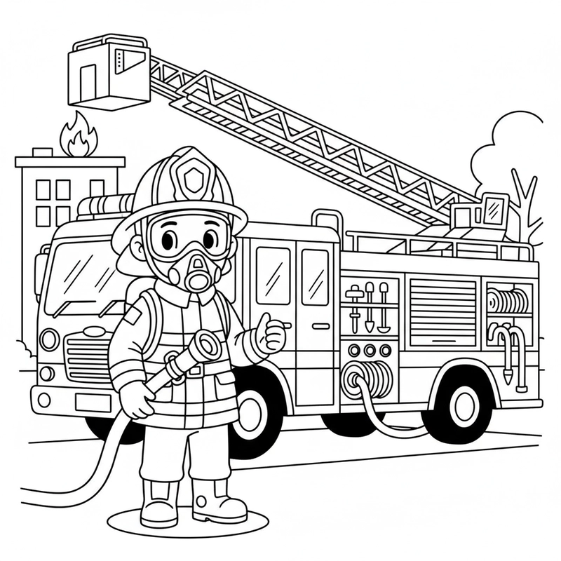 Tô màu xe cứu hỏa đơn giản dễ tô