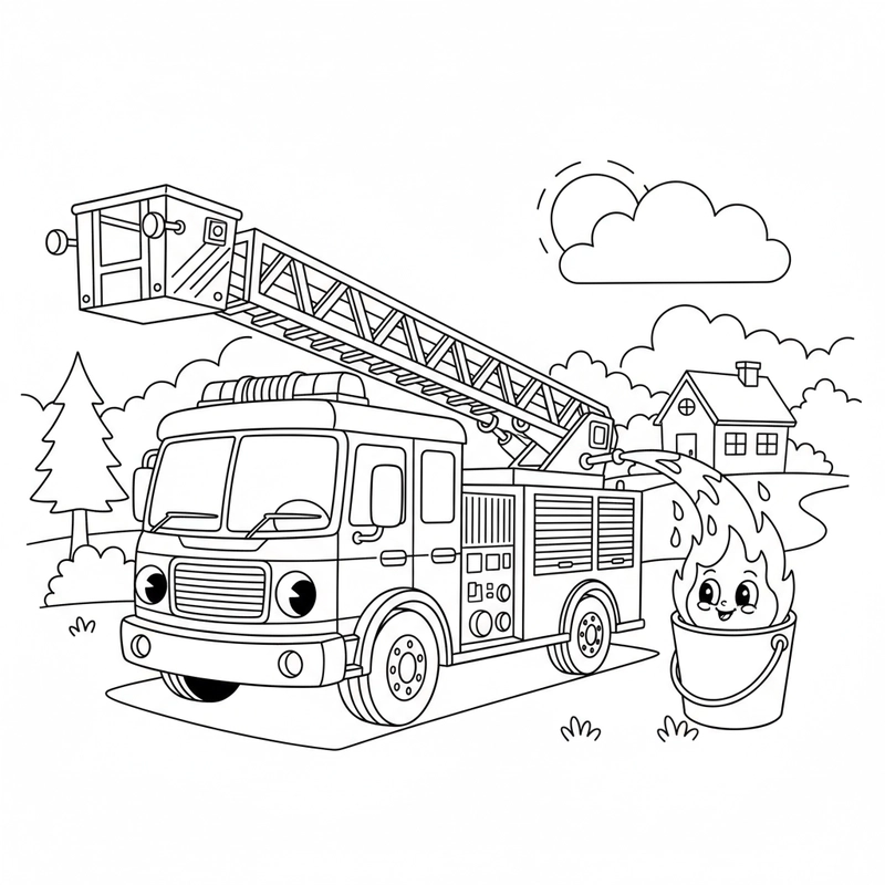 Tô màu xe cứu hỏa giúp bé học nghề