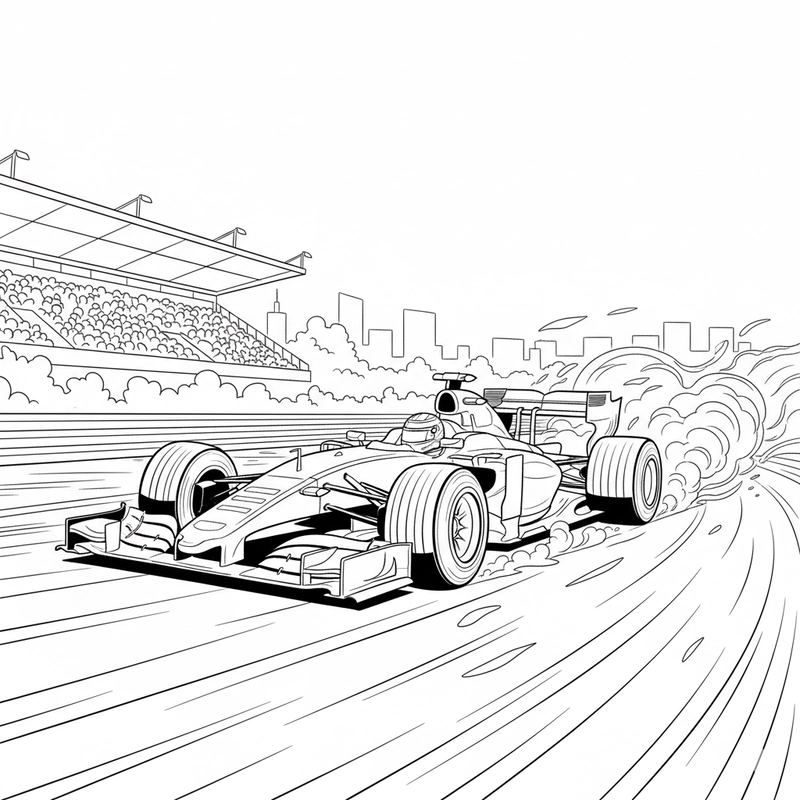 Tô màu xe đua F1 cháy đường đua