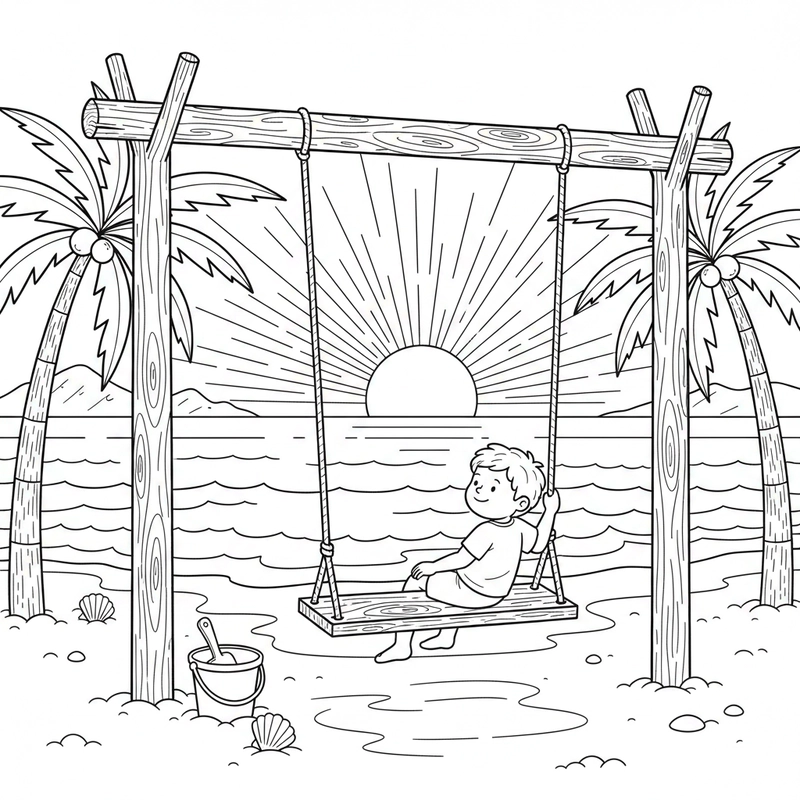 Tô màu xích đu dễ thương cho bé