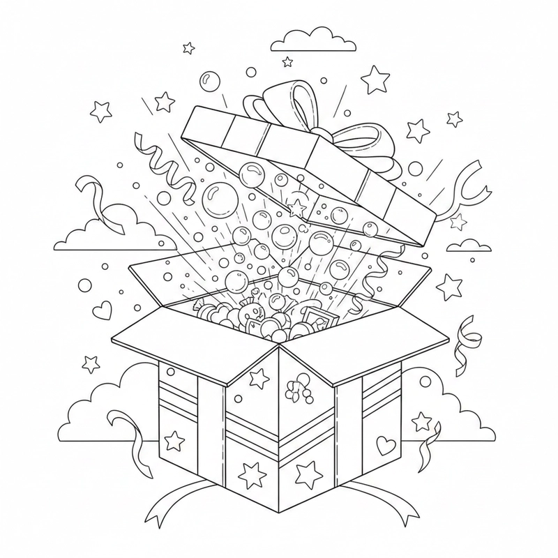 Trang tô màu hộp quà đơn giản và dễ thương