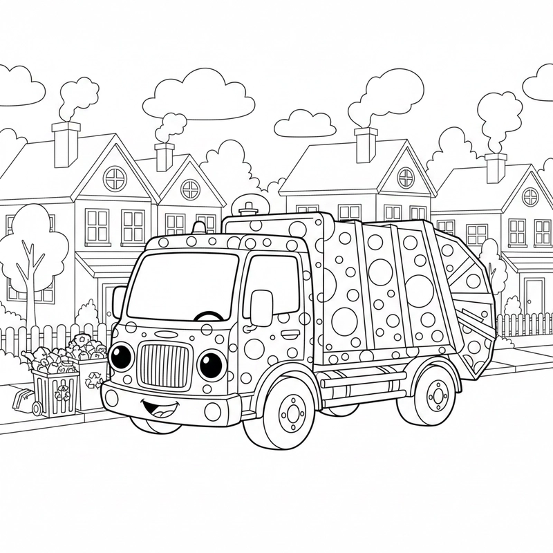 Trang tô màu xe chở rác vui nhộn