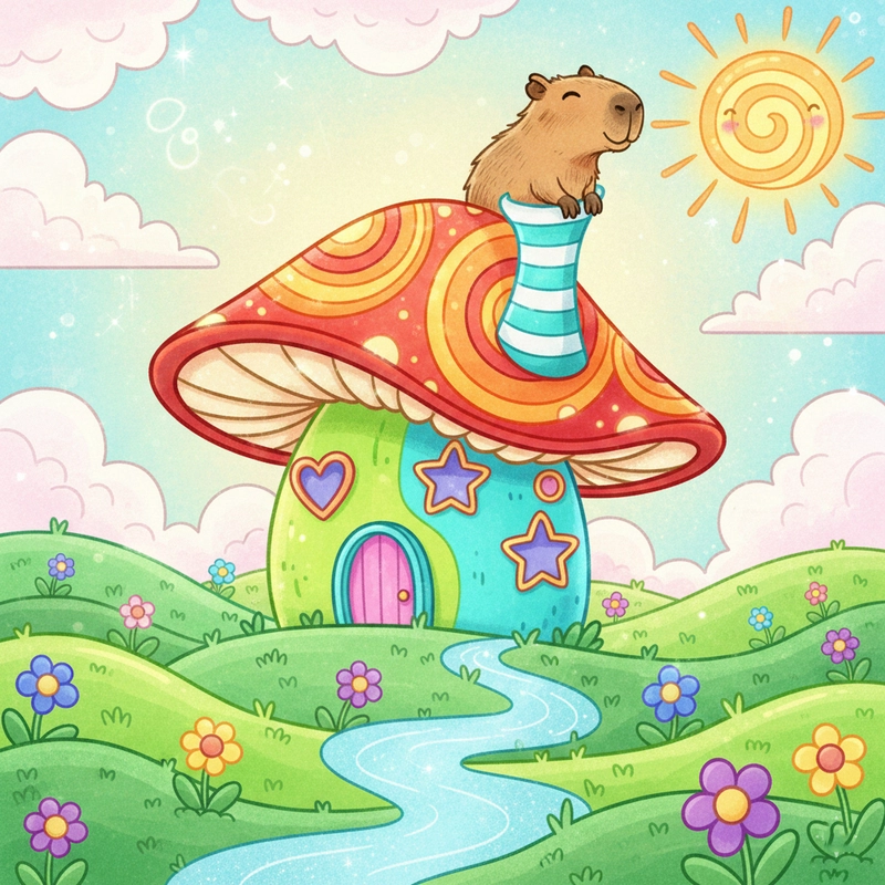 Tranh Capybara cute đơn giản nét rõ ràng