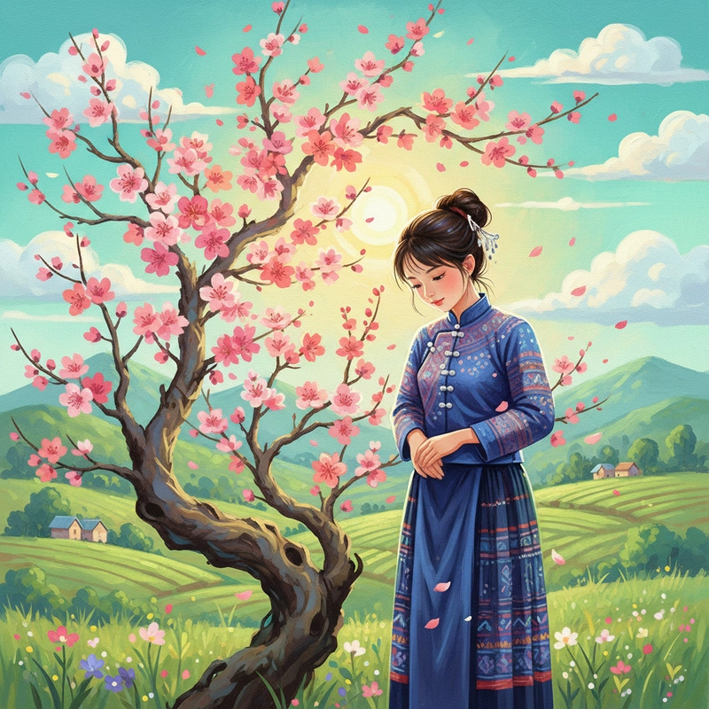 Tranh đề tài hoa đào miền núi