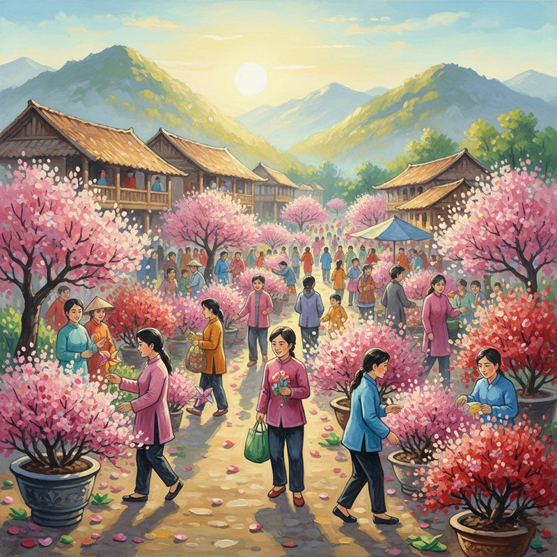 Tranh hoa đào xứ Lạng giàu cảm hứng