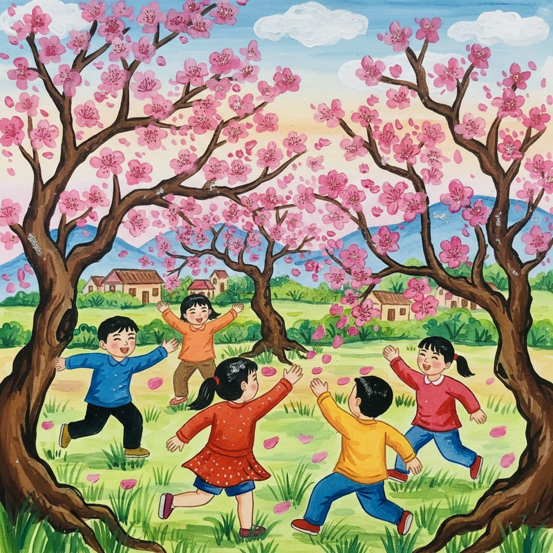 Tranh hoa đào xứ Lạng màu hồng dịu