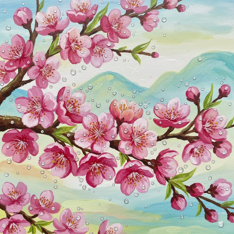 Tranh hoa đào xứ Lạng nhẹ nhàng