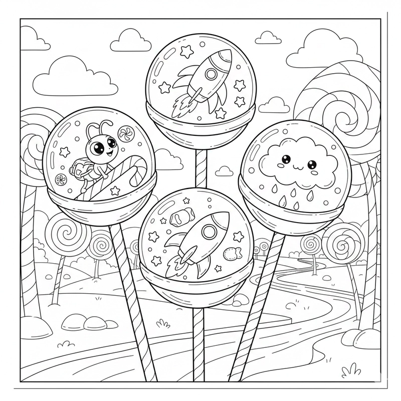 Tranh kẹo mút đơn giản cho bé tập tô