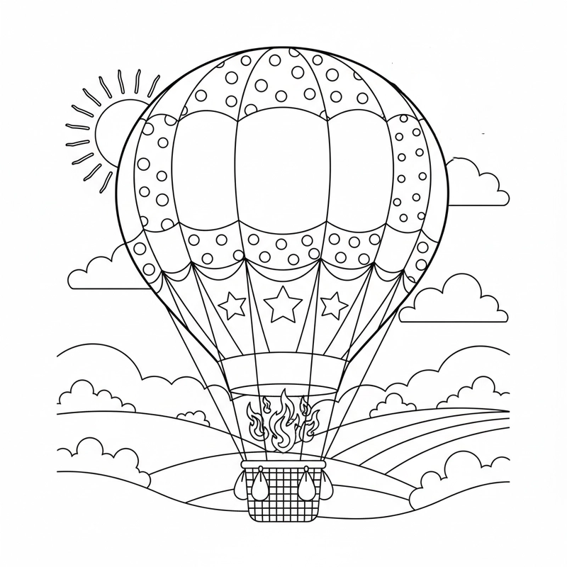 Tranh khinh khí cầu dễ in tô màu