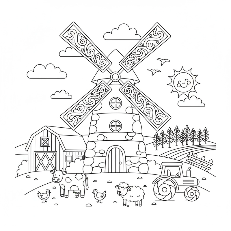 Tranh nông trại tô màu đơn giản