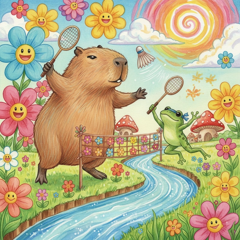 Tranh phác họa Capybara cute ngộ nghĩnh