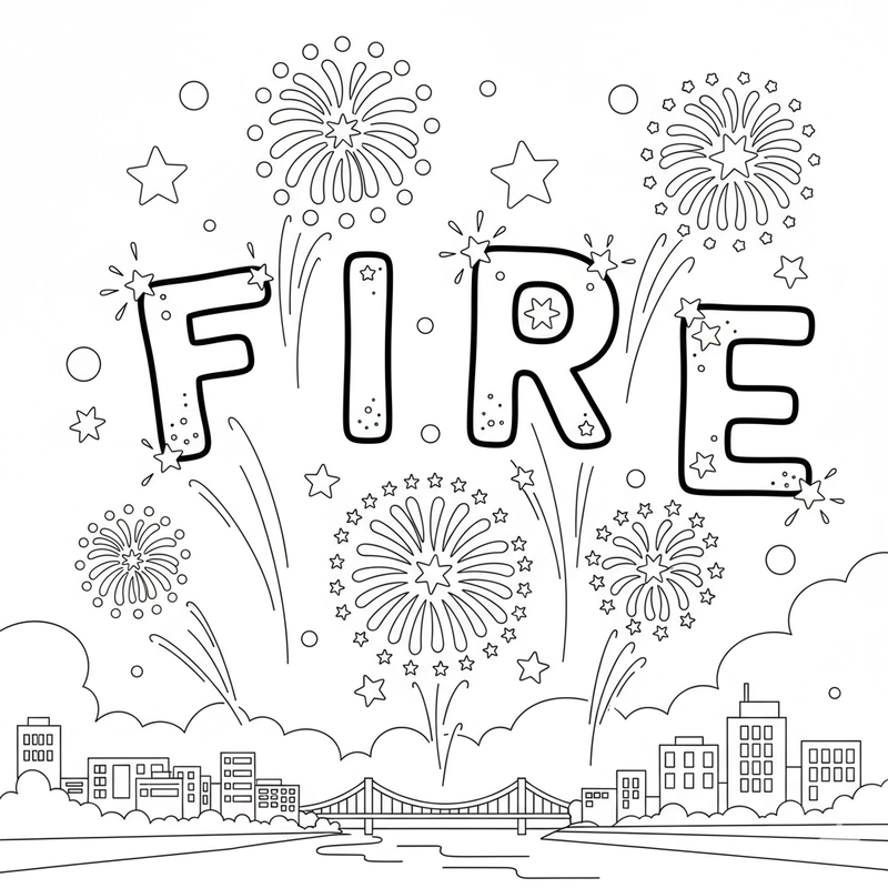 Tranh pháo hoa tô màu mừng năm mới