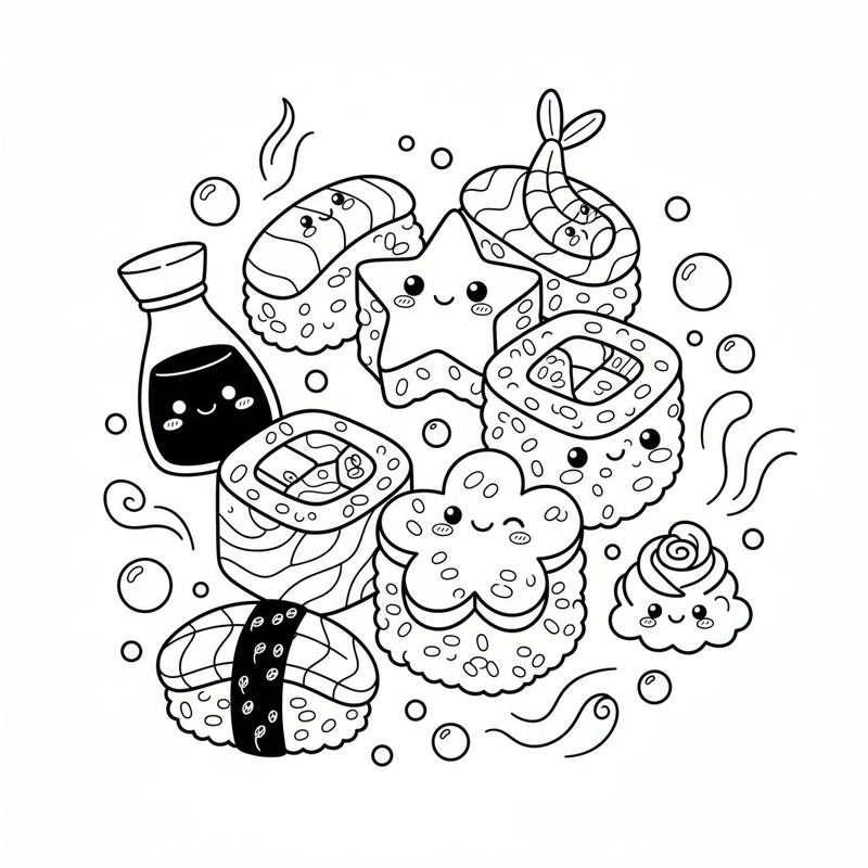 Tranh sushi tô màu dễ thương