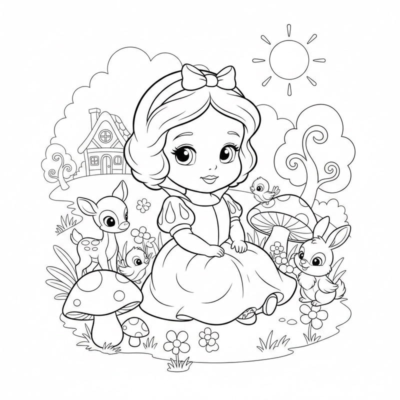 Tranh tô màu Bạch Tuyết dễ tô