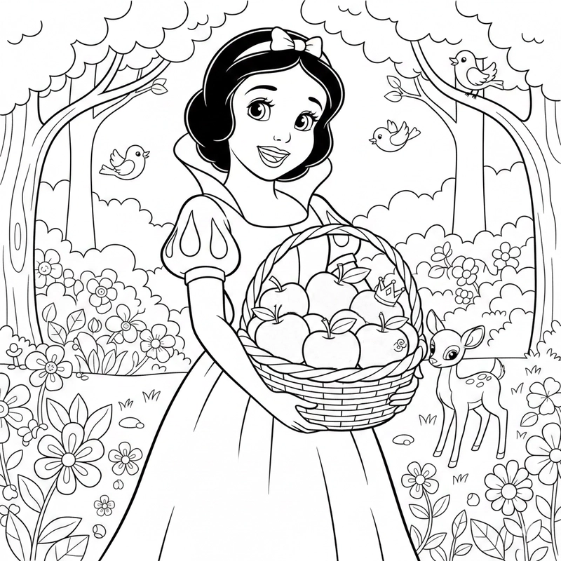 Tranh tô màu Bạch Tuyết nhiều mẫu